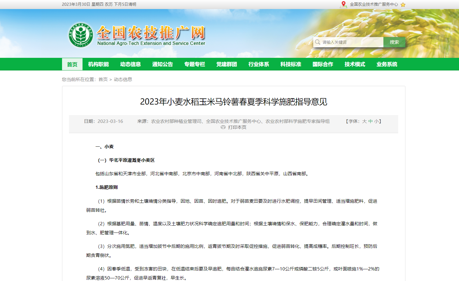 2023年小麥水稻玉米馬鈴薯春夏季科學(xué)施肥指導(dǎo)意見